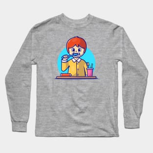 Cute Boy brushes teeth Cartoon Vector Icon Illustration Long Sleeve T-Shirt